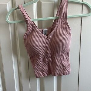 Pink and Grey Ribbed Crop Top